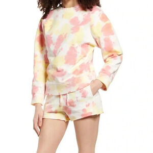 NWT BP Yellow & Pink Tie Dye Long Sleeve Crew Neck Sweater XS Marble Pullover